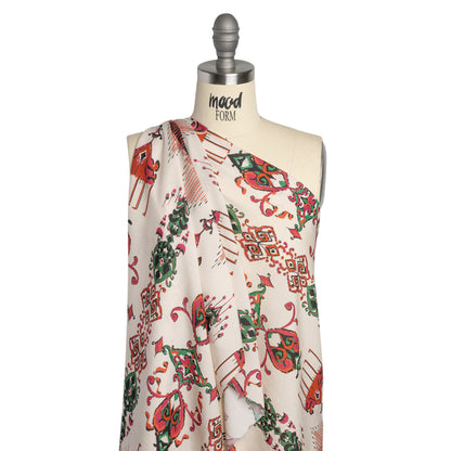 Tencel Woven Print - Red, Green and White Intricate Abstracts - Mood Exclusive Table Settings Drape