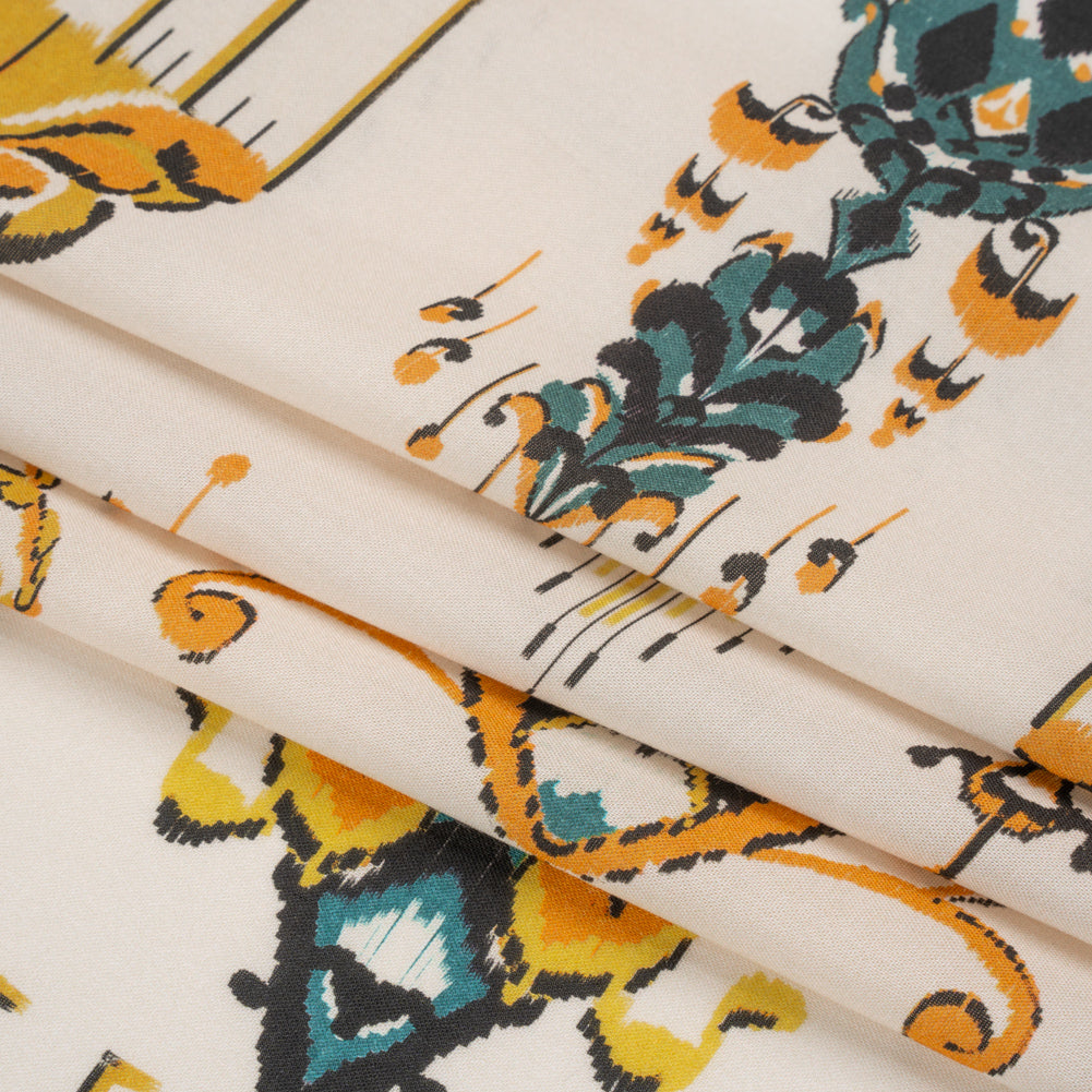 Tencel Woven Print - Yellow, Teal and White Intricate Abstracts - Mood Exclusive Table Settings Folded