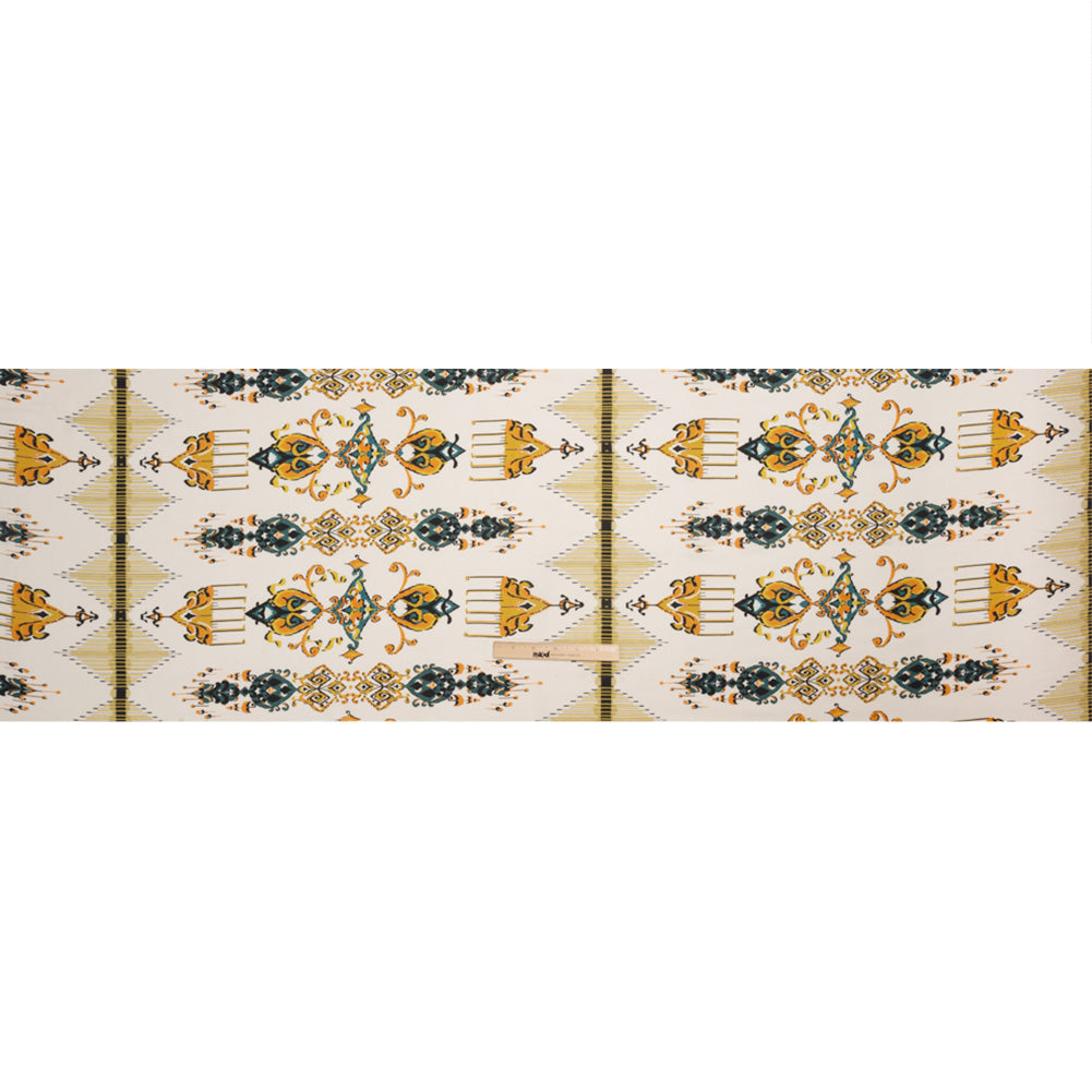 Tencel Woven Print - Yellow, Teal and White Intricate Abstracts - Mood Exclusive Table Settings Full