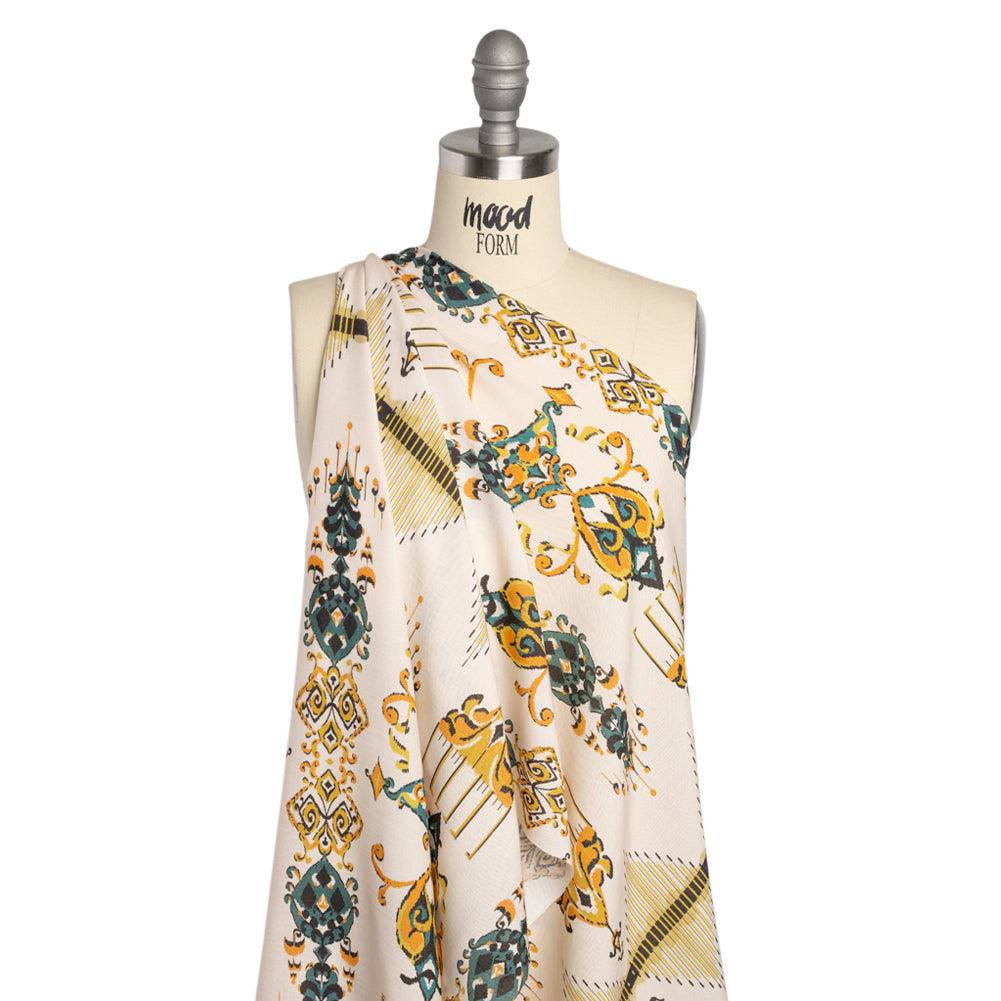 Tencel Woven Print - Yellow, Teal and White Intricate Abstracts - Mood Exclusive Table Settings Drape
