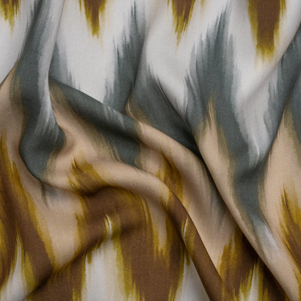 Tencel Woven Print - Brown, Beige and Dusty Blue Ikat Zig Zags - Mood Exclusive That's the Point