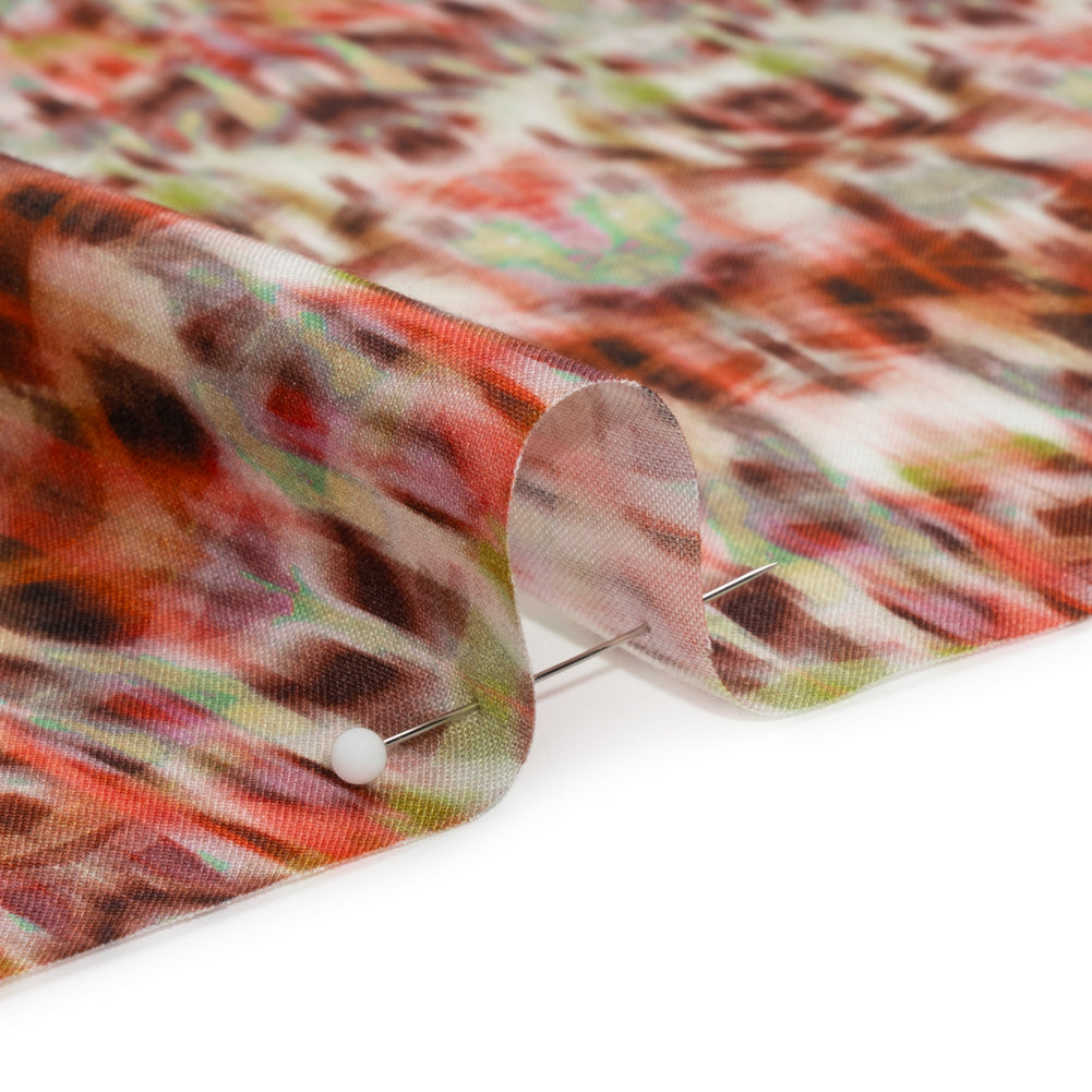 Tencel Woven Print - Brown, Red and Lime Green Blurred Abstract - Mood Exclusive Powerfully Prismatic Detail