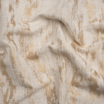 Ivory and Gold Abstract Viscose, Polyester and Linen Drapery Jacquard
