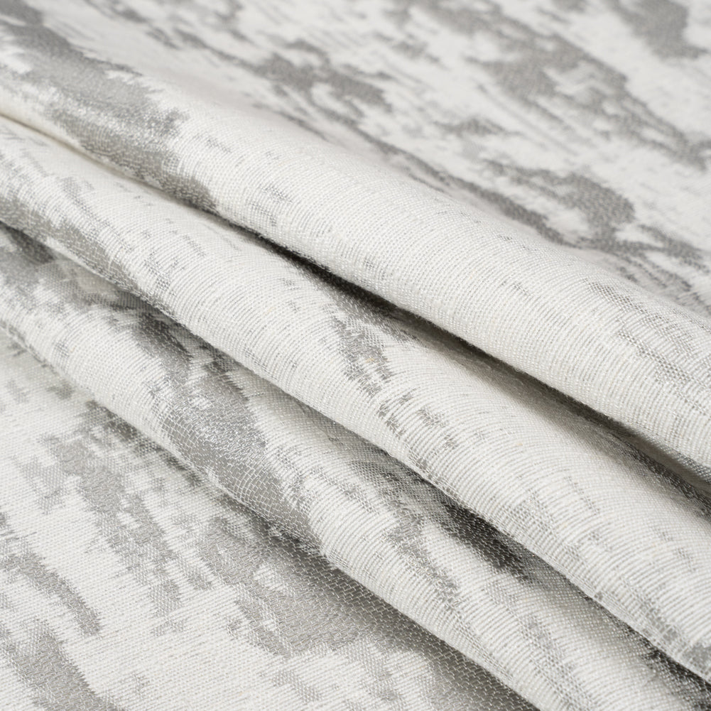 White and Silver Abstract Viscose, Polyester and Linen Drapery Jacquard Folded