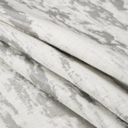 White and Silver Abstract Viscose, Polyester and Linen Drapery Jacquard Folded