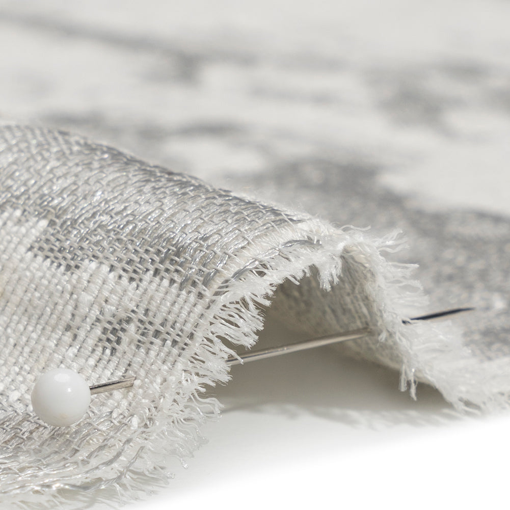 White and Silver Abstract Viscose, Polyester and Linen Drapery Jacquard Detail