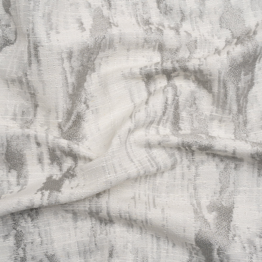 White and Silver Abstract Viscose, Polyester and Linen Drapery Jacquard