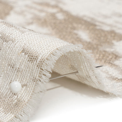 Ivory and Taupe Abstract Viscose, Polyester and Linen Drapery Jacquard Detail
