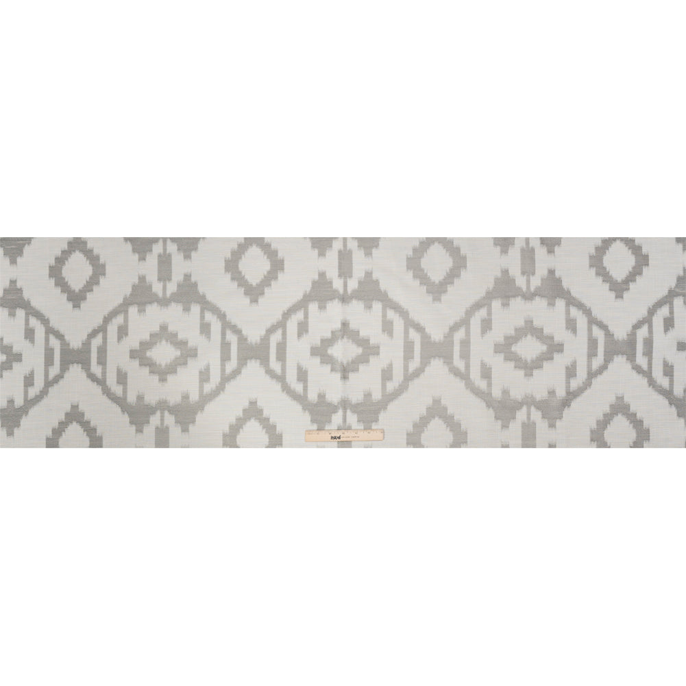 White and Silver Geometric Ikat Viscose, Polyester and Linen Drapery Jacquard Full
