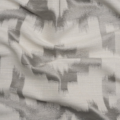 White and Silver Geometric Ikat Viscose, Polyester and Linen Drapery Jacquard