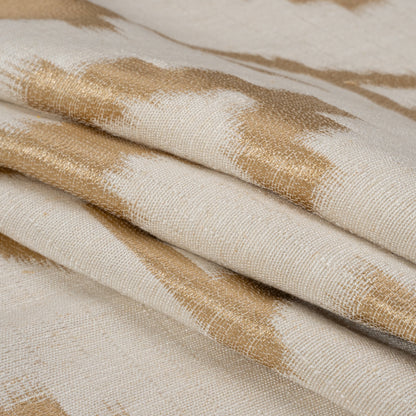 Ivory and Gold Geometric Ikat Viscose, Polyester and Linen Drapery Jacquard Folded