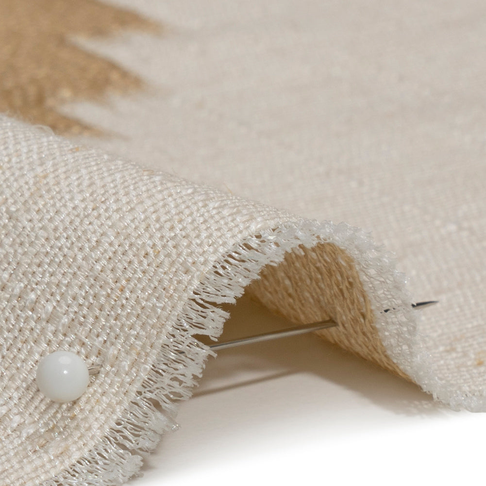Ivory and Gold Geometric Ikat Viscose, Polyester and Linen Drapery Jacquard Detail