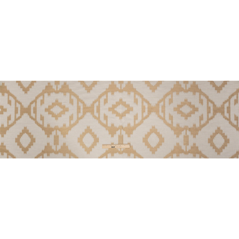 Ivory and Gold Geometric Ikat Viscose, Polyester and Linen Drapery Jacquard Full