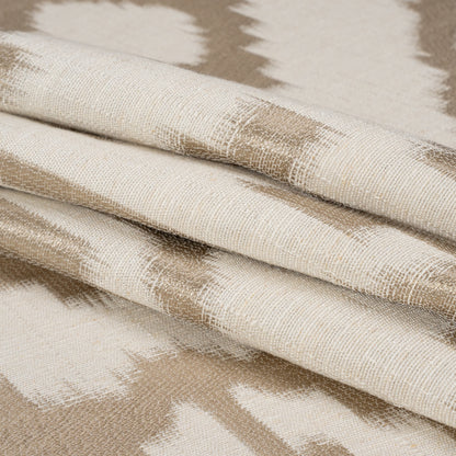 Ivory and Taupe Geometric Ikat Viscose, Polyester and Linen Drapery Jacquard Folded