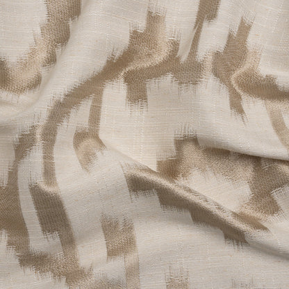 Ivory and Taupe Geometric Ikat Viscose, Polyester and Linen Drapery Jacquard