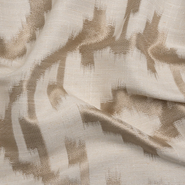 Ivory and Taupe Geometric Ikat Viscose, Polyester and Linen Drapery Jacquard