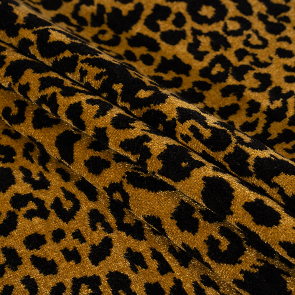 Gold and Black Leopard Spots Viscose and Polyester Upholstery Chenille Folded