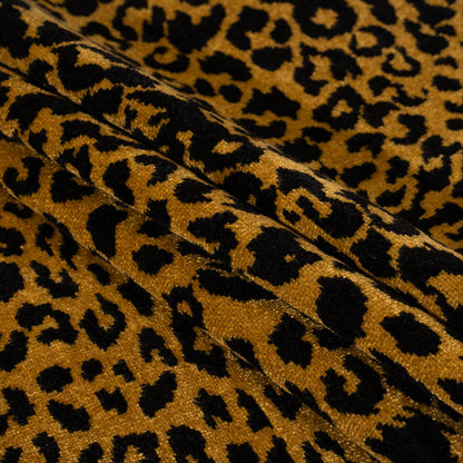 Gold and Black Leopard Spots Viscose and Polyester Upholstery Chenille Folded