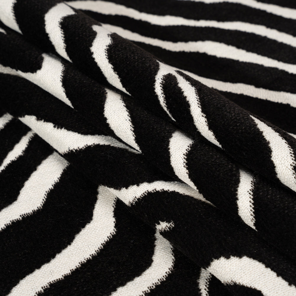Black and Ivory Zebra Stripes Viscose and Polyester Chenille Upholstery Jacquard Folded