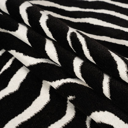 Black and Ivory Zebra Stripes Viscose and Polyester Chenille Upholstery Jacquard Folded