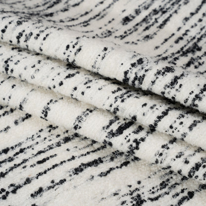Ivory and Black Striated Wool and Polyester Boucle Folded