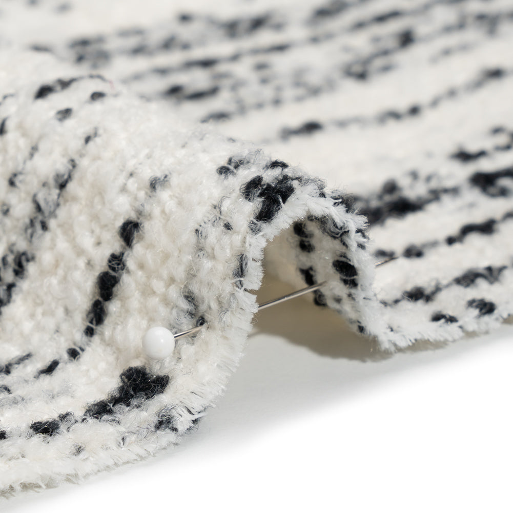 Ivory and Black Striated Wool and Polyester Boucle Detail