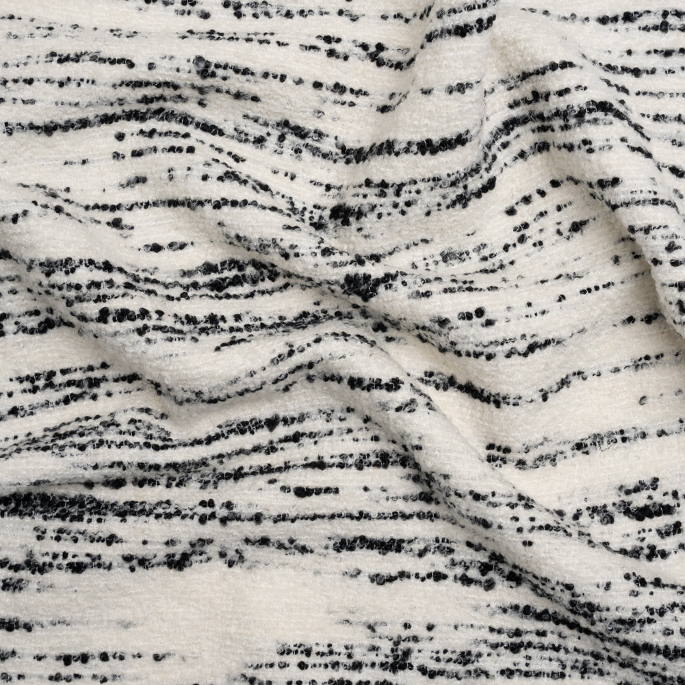 Ivory and Black Striated Wool and Polyester Boucle