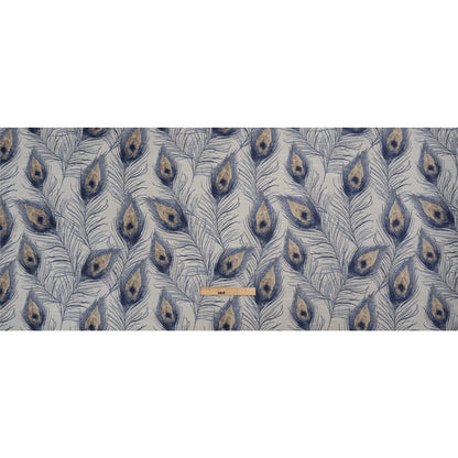 Indigo Peacock Feathers Upholstery Jacquard Full