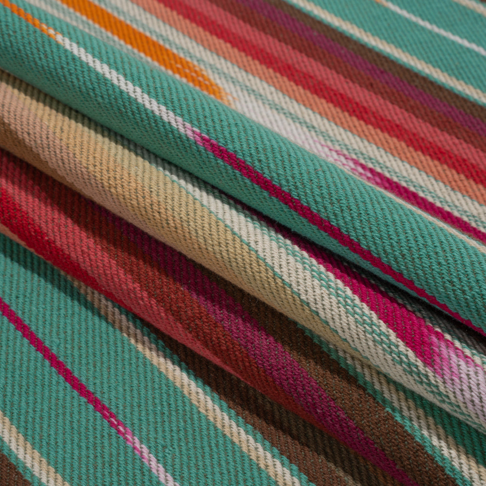Arizona Turquoise, Brown and Pink Ikat Stripes Cotton Twill - Folded