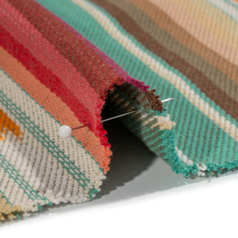 Arizona Turquoise, Brown and Pink Ikat Stripes Cotton Twill - Detail