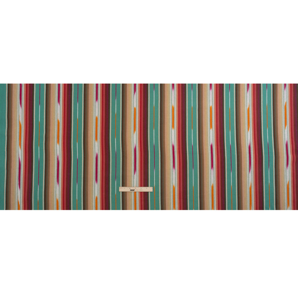 Arizona Turquoise, Brown and Pink Ikat Stripes Cotton Twill - Full
