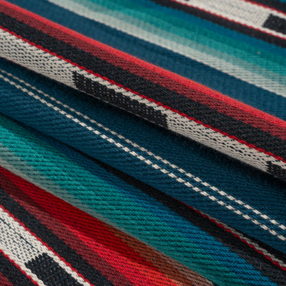 Arizona Navy, Turquoise and Red Vintage Southwestern Stripes Cotton Twill