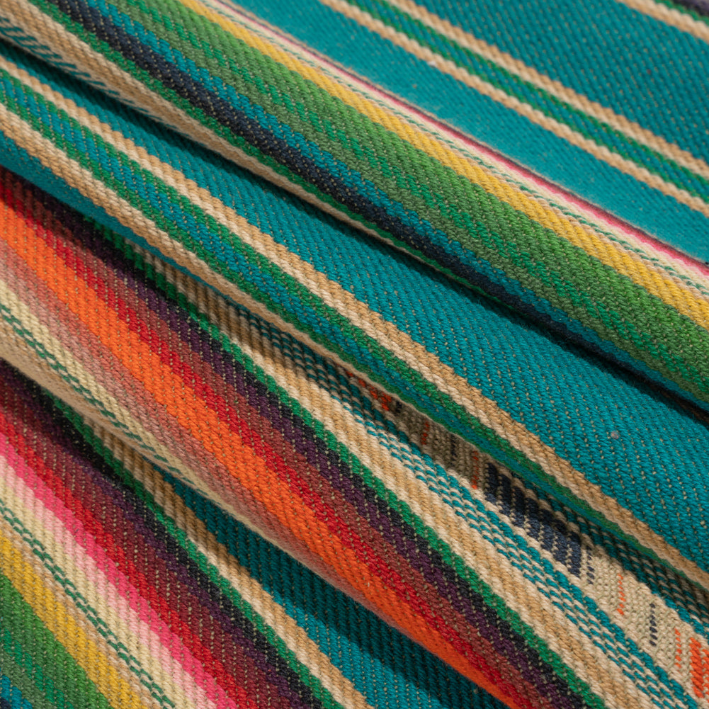 Arizona Teal, Orange and Pink Geometric Stripe Cotton Twill - Folded