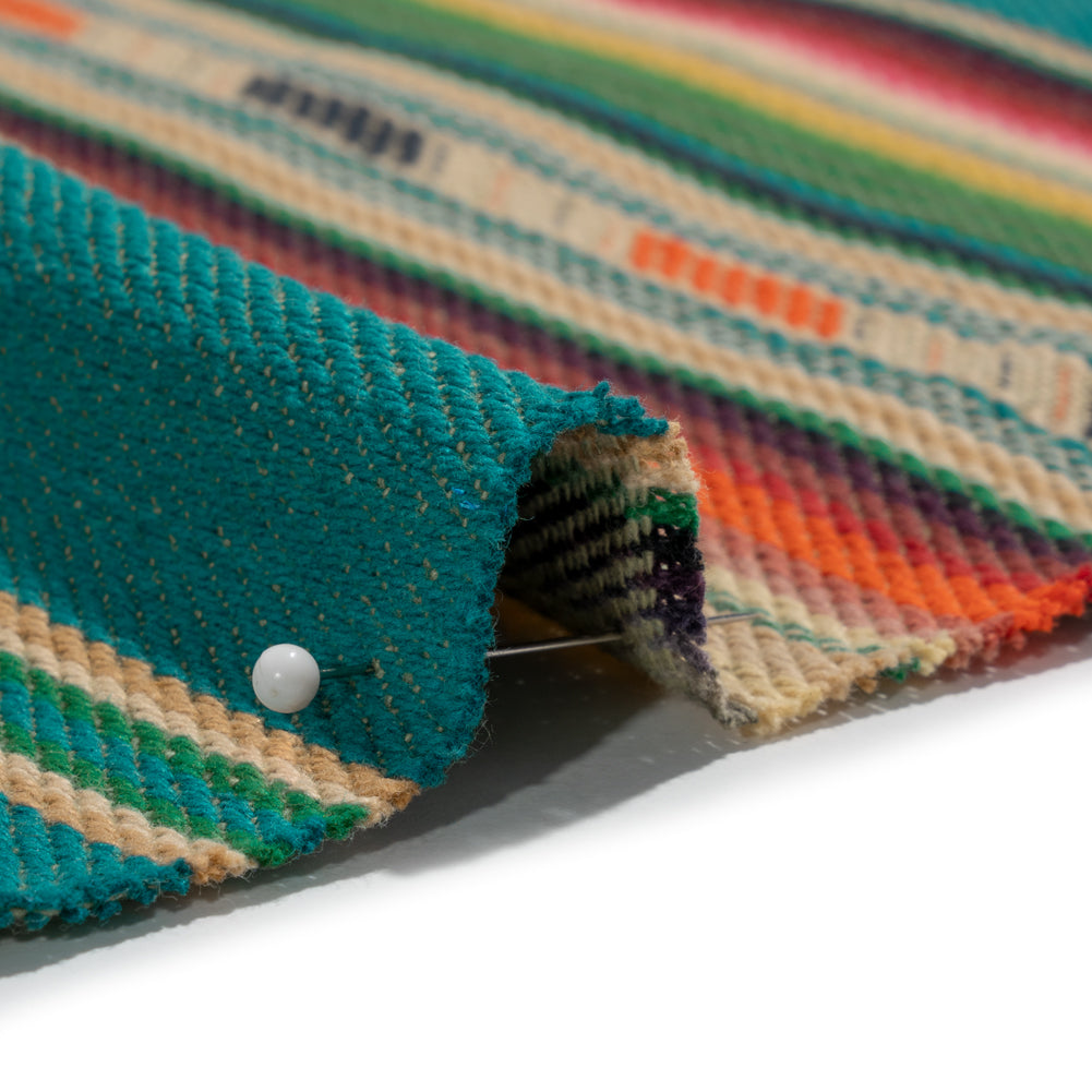 Arizona Teal, Orange and Pink Geometric Stripe Cotton Twill - Detail