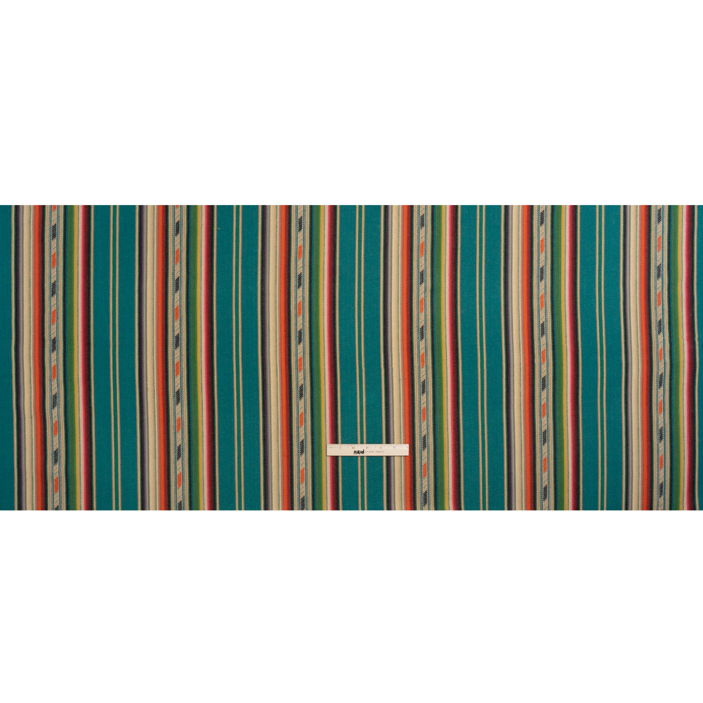 Arizona Teal, Orange and Pink Geometric Stripe Cotton Twill - Full