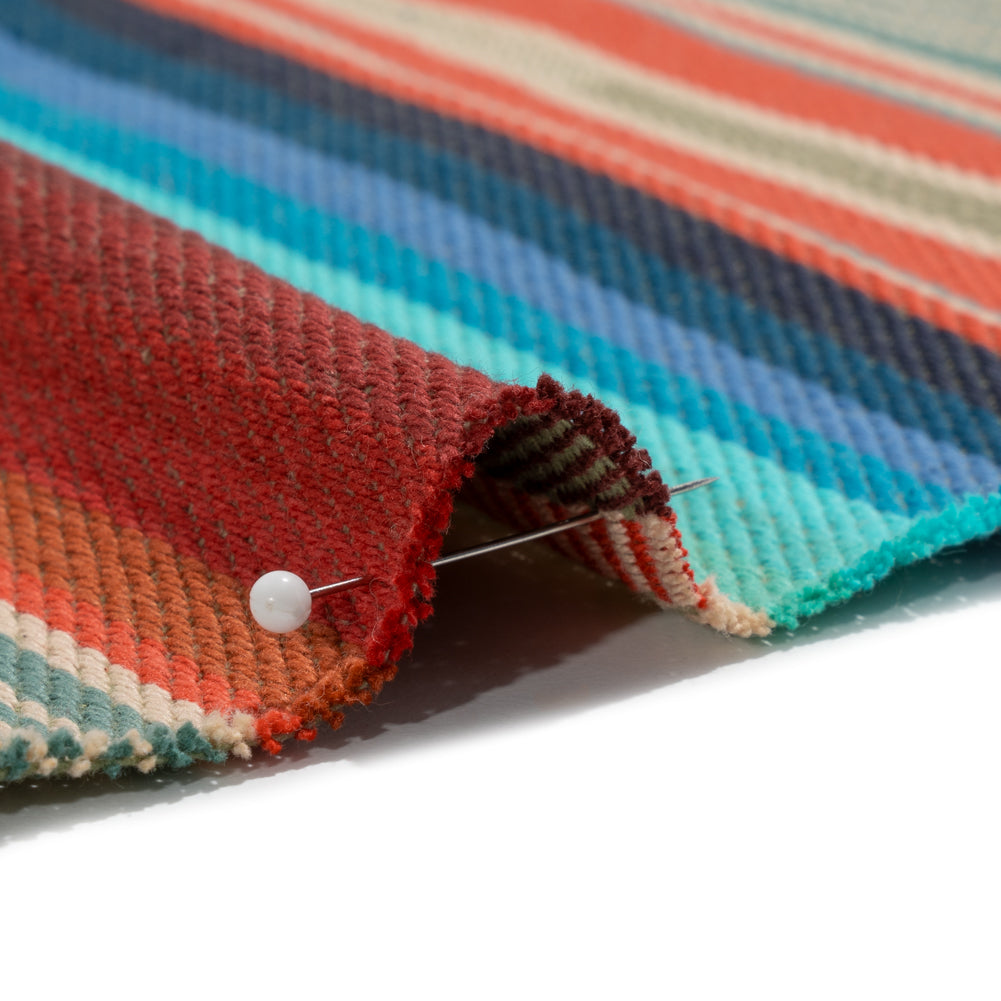 Arizona Turquoise, Orange and Red Striped Cotton Twill