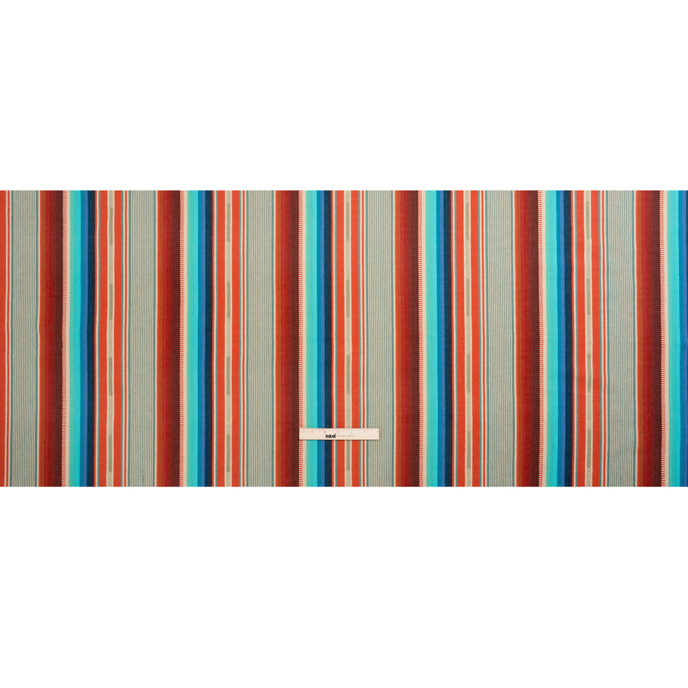 Arizona Turquoise, Orange and Red Striped Cotton Twill