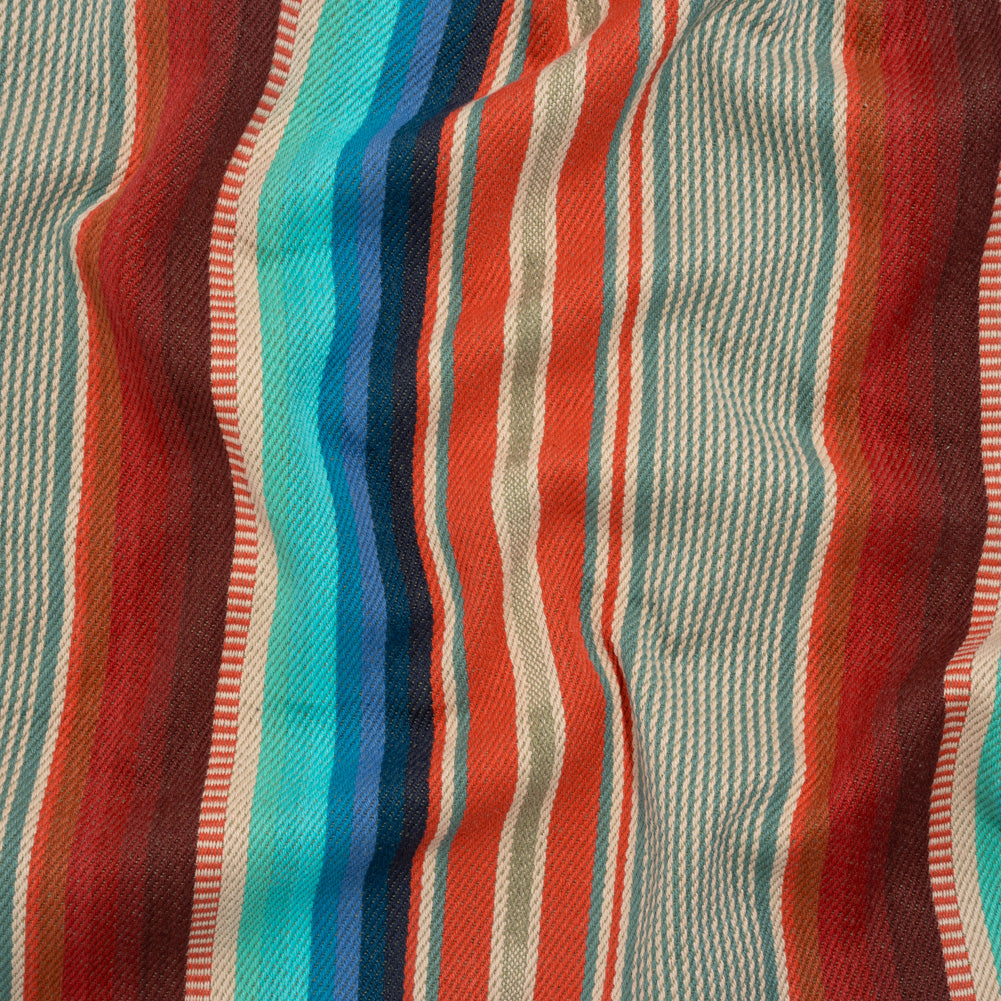 Arizona Turquoise, Orange and Red Striped Cotton Twill