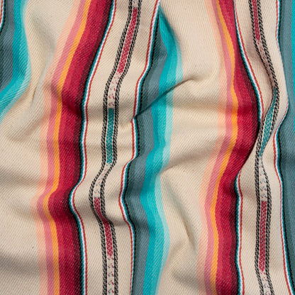 Arizona Cream, Pink and Turquoise Striped Cotton Twill