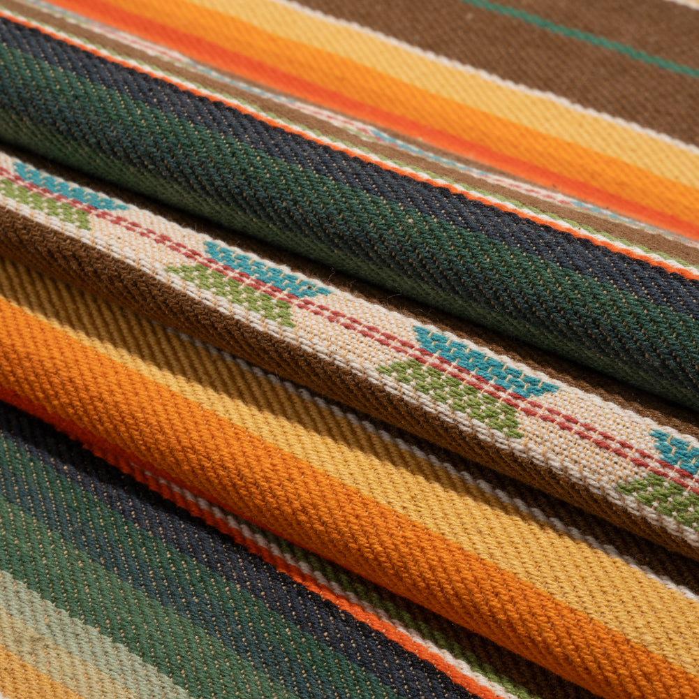 Arizona Brown, Forest and Orange Spools Stripe Cotton Twill - Folded