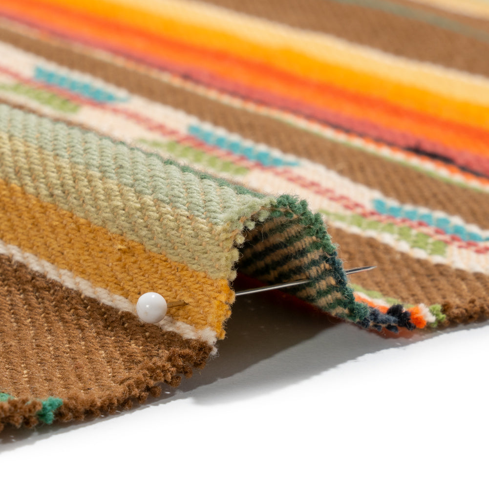 Arizona Brown, Forest and Orange Spools Stripe Cotton Twill - Detail