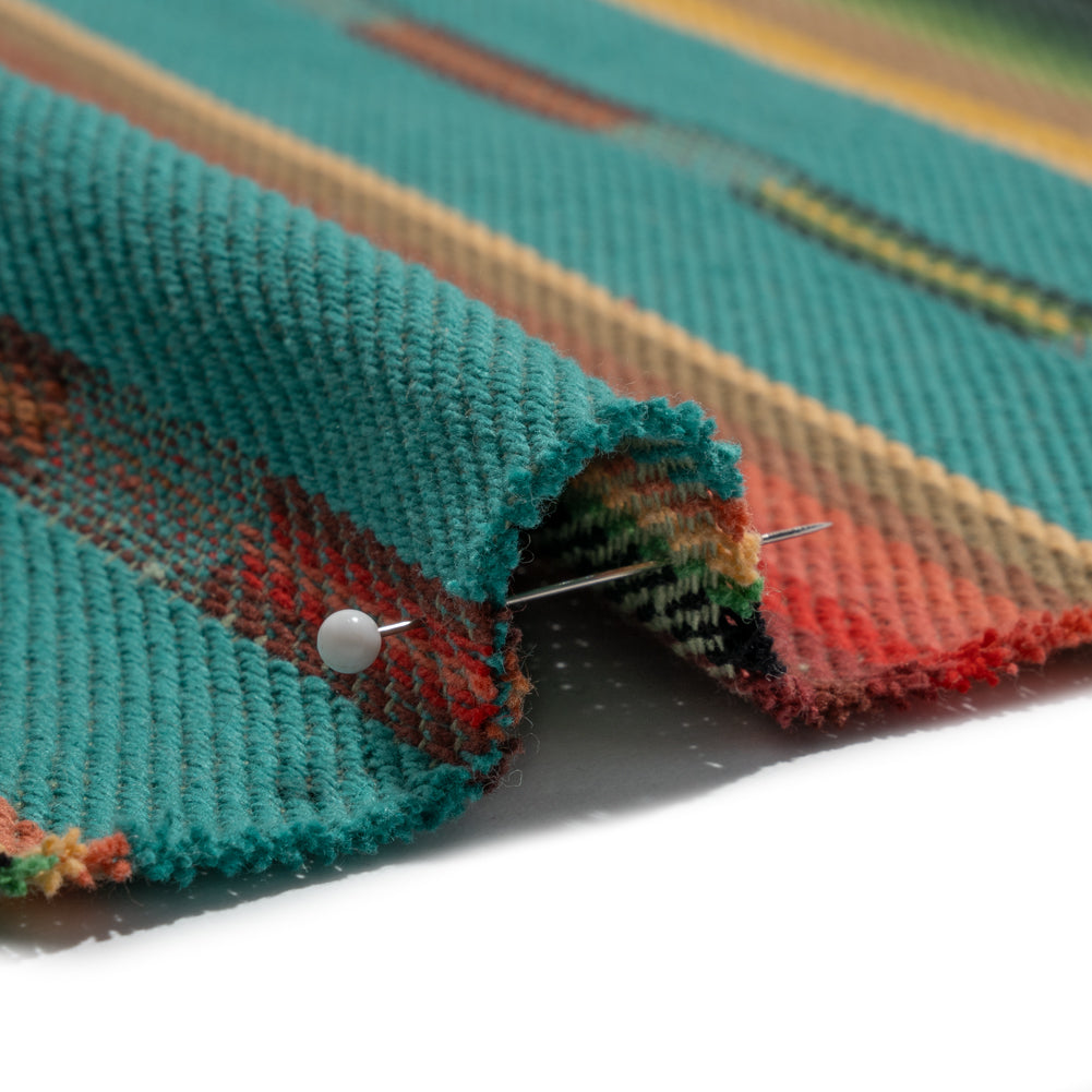 Arizona Turquoise, Red and Green Striped Cotton Twill