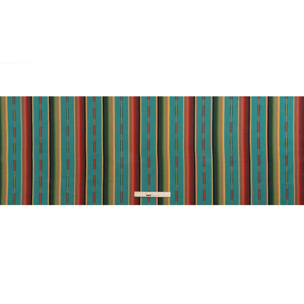 Arizona Turquoise, Red and Green Striped Cotton Twill