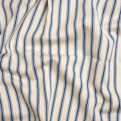 Navy on White Ticking Stripes Cotton Herringbone Twill
