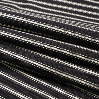 White on Black Ticking Stripes Cotton Herringbone Twill Folded