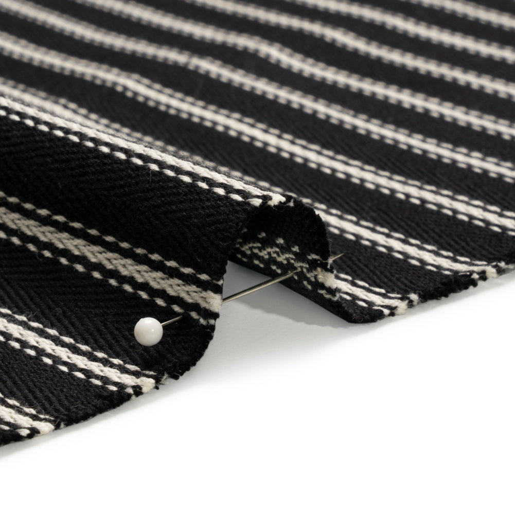 White on Black Ticking Stripes Cotton Herringbone Twill Detail