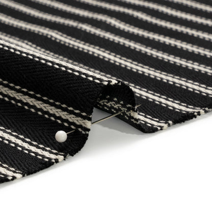 White on Black Ticking Stripes Cotton Herringbone Twill Detail