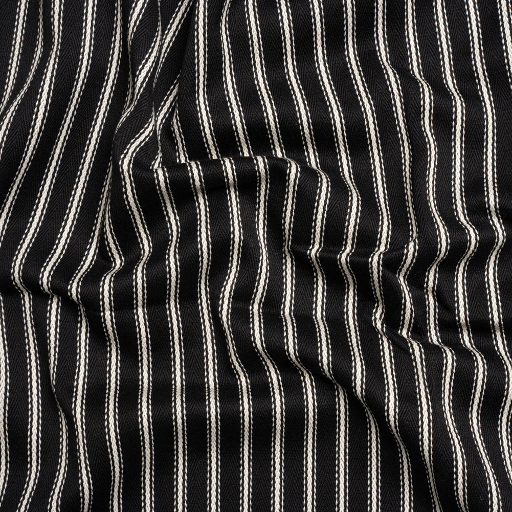 White on Black Ticking Stripes Cotton Herringbone Twill