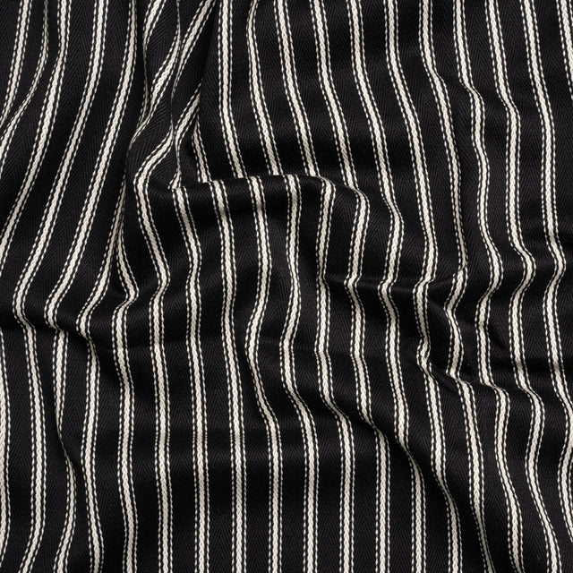 White on Black Ticking Stripes Cotton Herringbone Twill