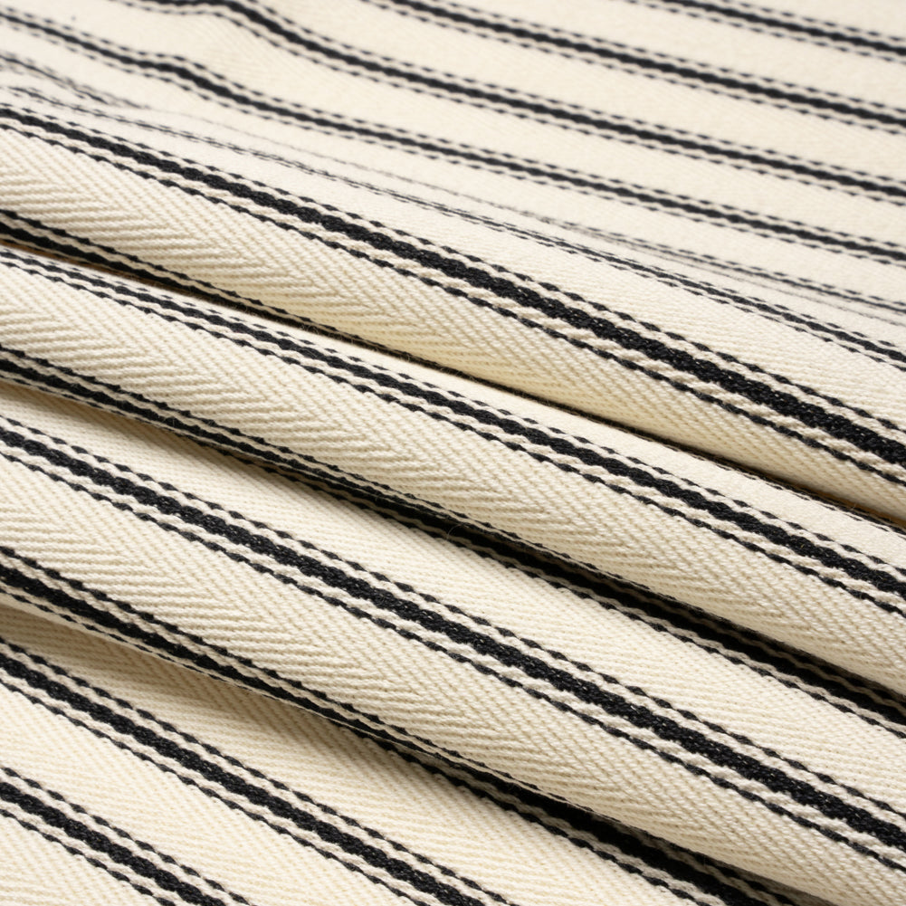 Black on White Ticking Stripes Cotton Herringbone Twill Folded